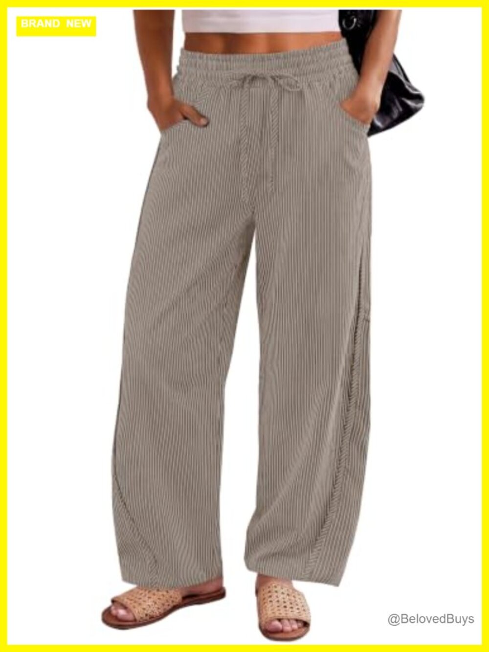 Striped Barrel Pants Casual Wide Leg Trousers Women's Ankle